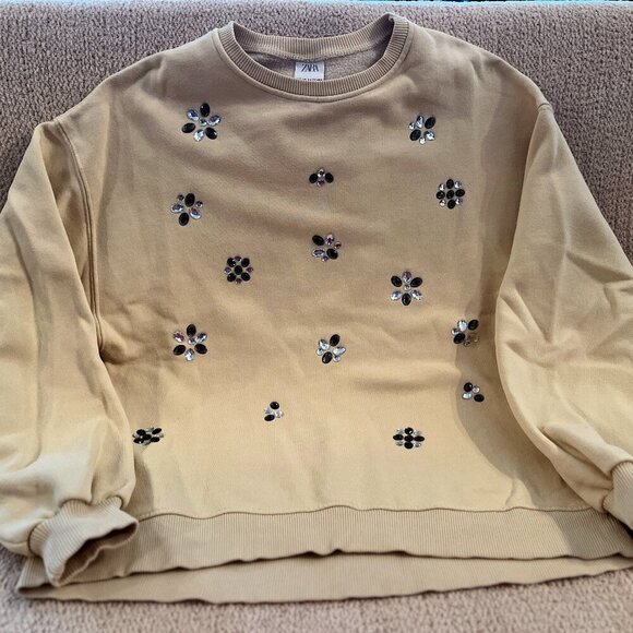 Zara Beige Embellished Girl's Sweater Size 13-14 - Picture 1 of 6